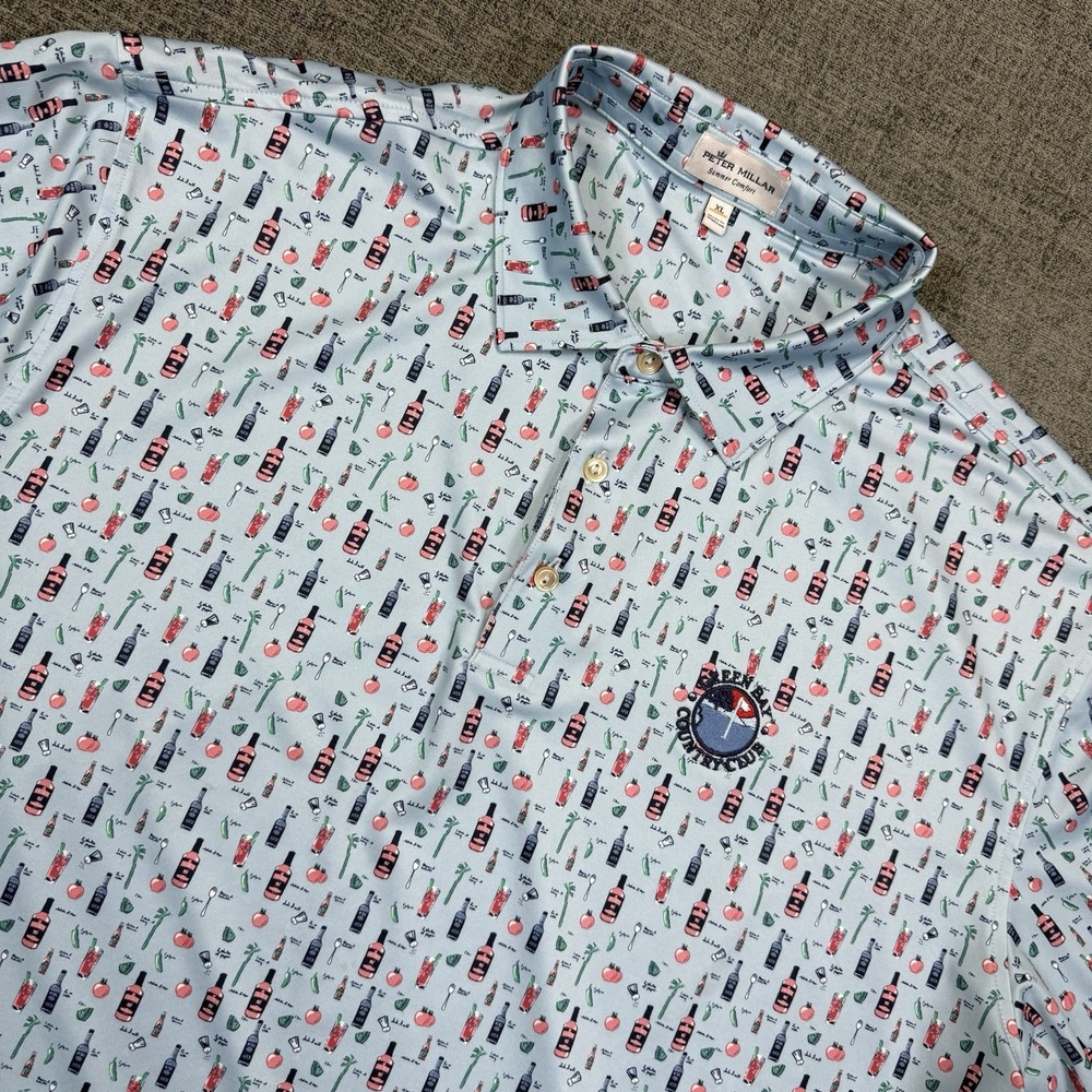Peter Millar Summer Comfort Polo‎ Shirt Men's XL Bloody Marry Print Country Club